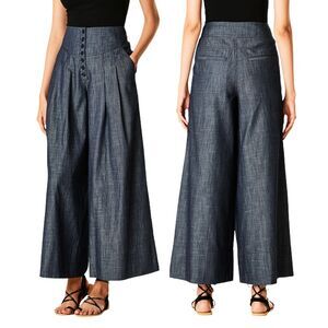 Wayward Fancies High Waist Button Front Cotton Chambray Palazzo Pant Size 2X 22W